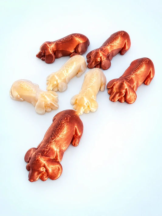 Dachshund mahjong trinkets from Spools in copper and cream