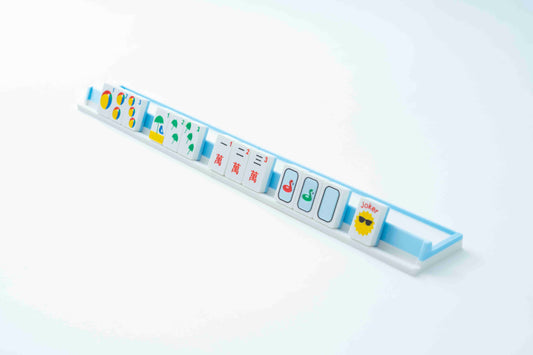 A travel mahjong rack with bold, vibrant, easy to read tiles.