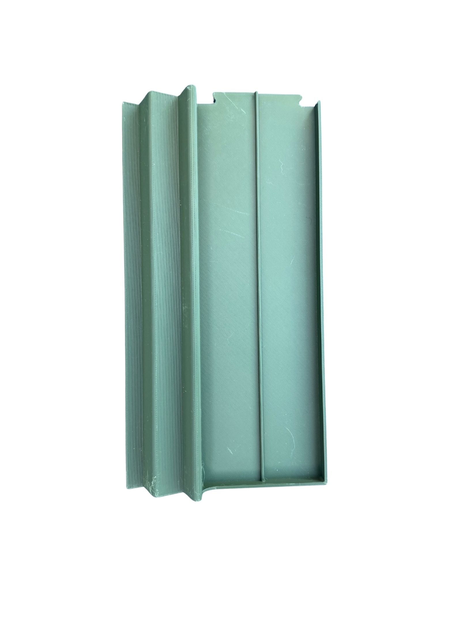A two player mahjong rack that fits full-size tiles but is very lightweight and splits in two for travel