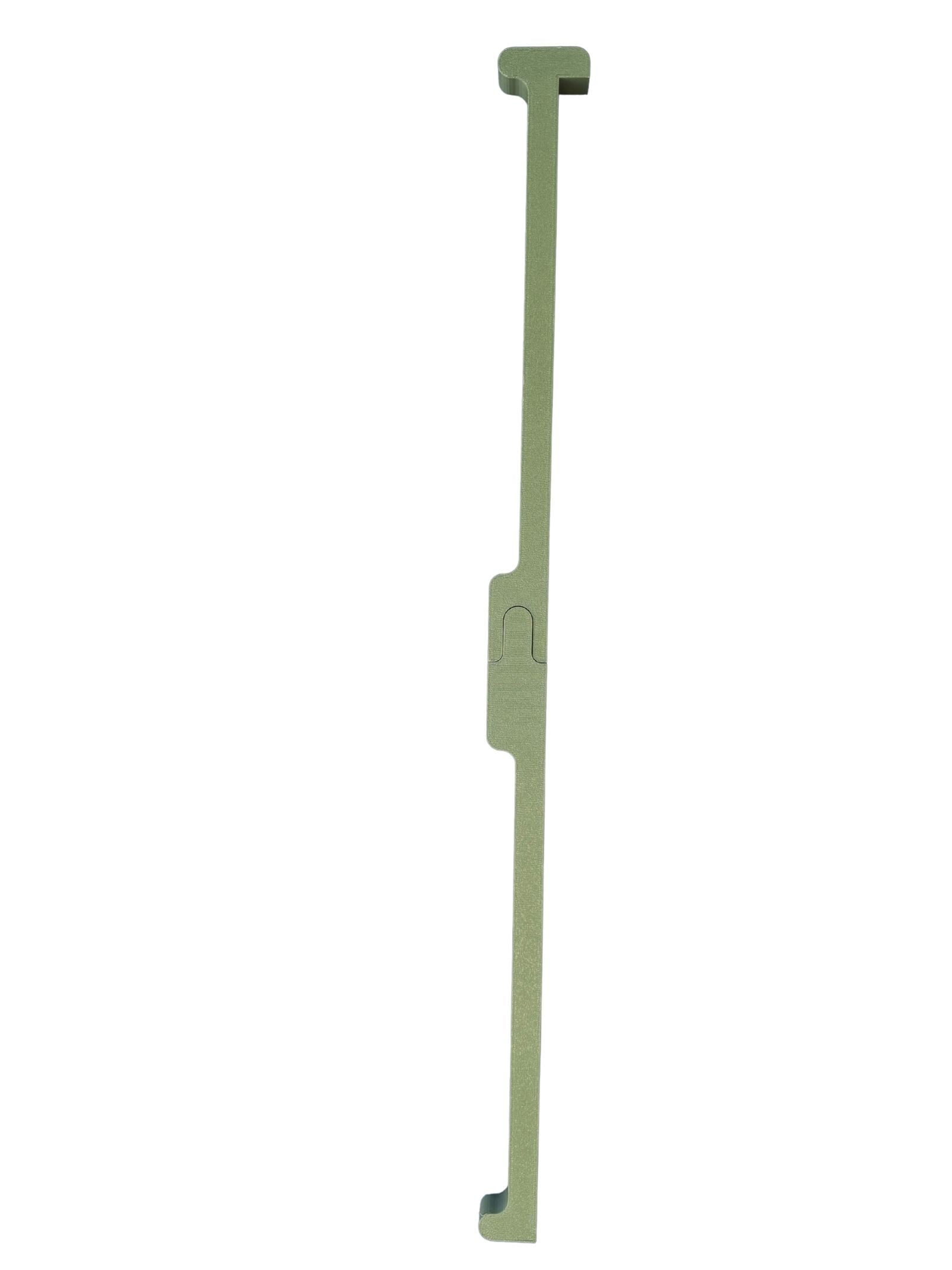A travel mahjong pusher that is full-size at 20 inches long but splits in two for travel and has built in points for durability