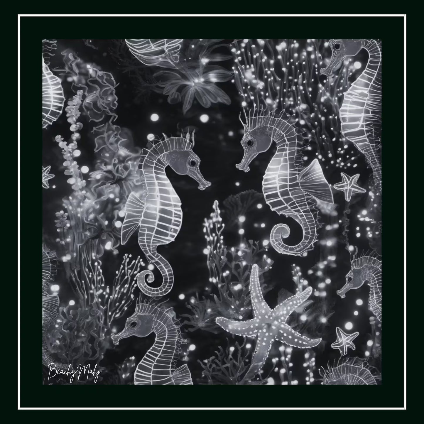 Mahjong mat with a black and white seahorse