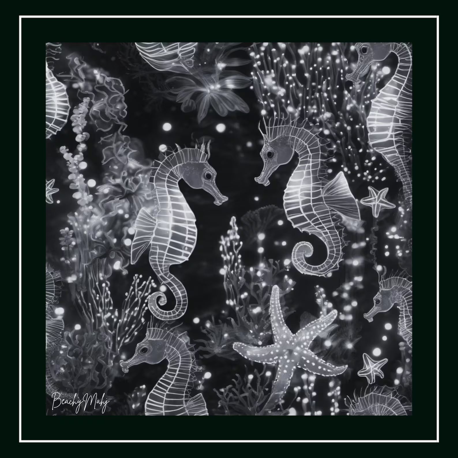 Mahjong mat with a black and white seahorse