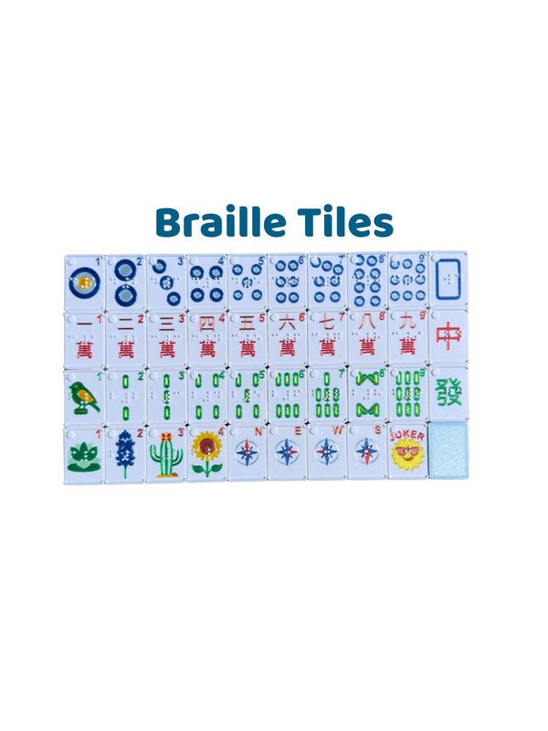 Set of Braille Mahjong tiles with bold, vibrant easy to read colors and dots for easy tile orientation