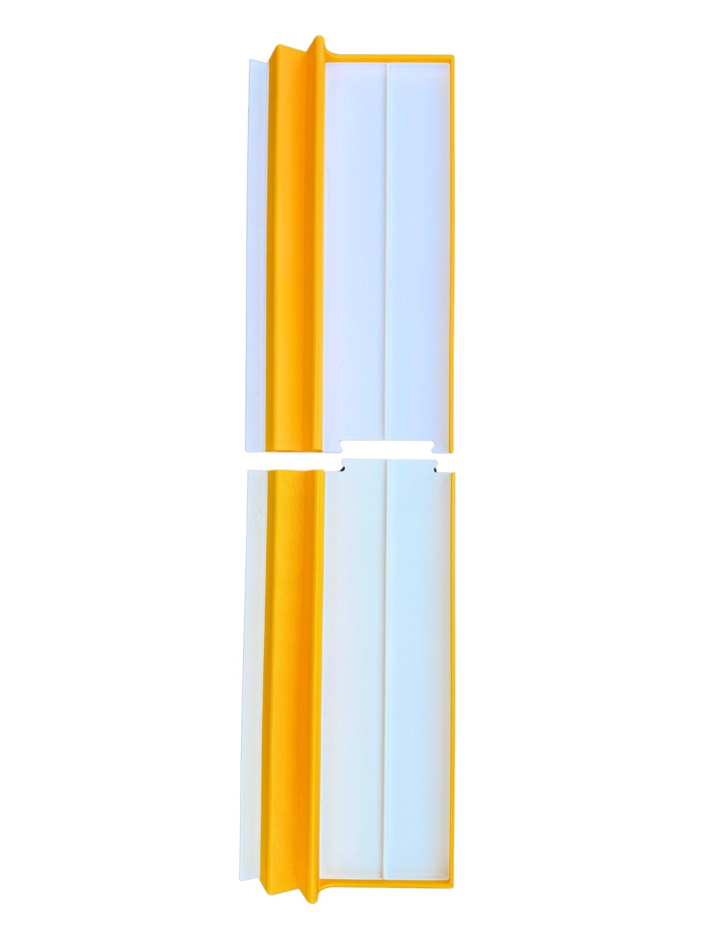 A two player mahjong rack that fits full-size tiles but is very lightweight and splits in two for travel