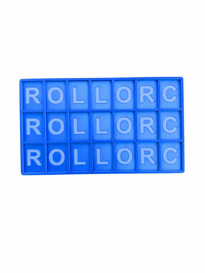 Blue 3D printed practice mahjong board with 'ROLLORC' on a white background