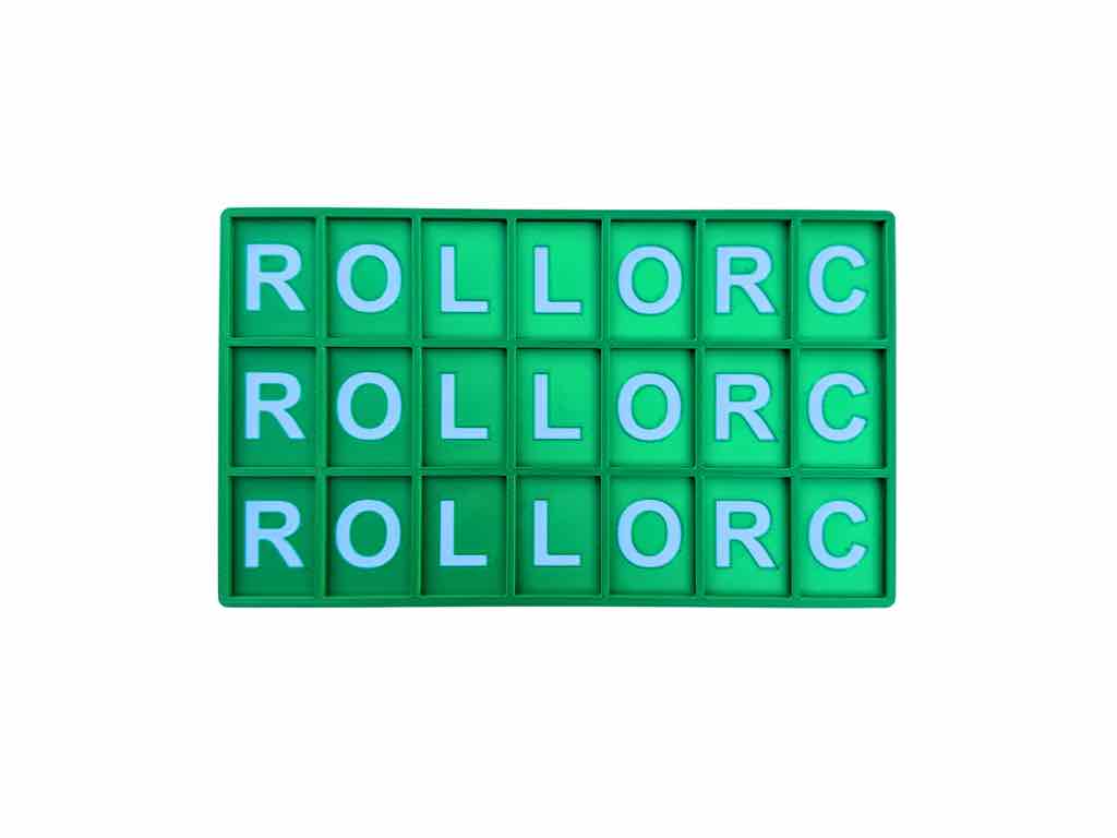 Emerald Green 3D printed practice mahjong board with 'ROLLORC' on a white background