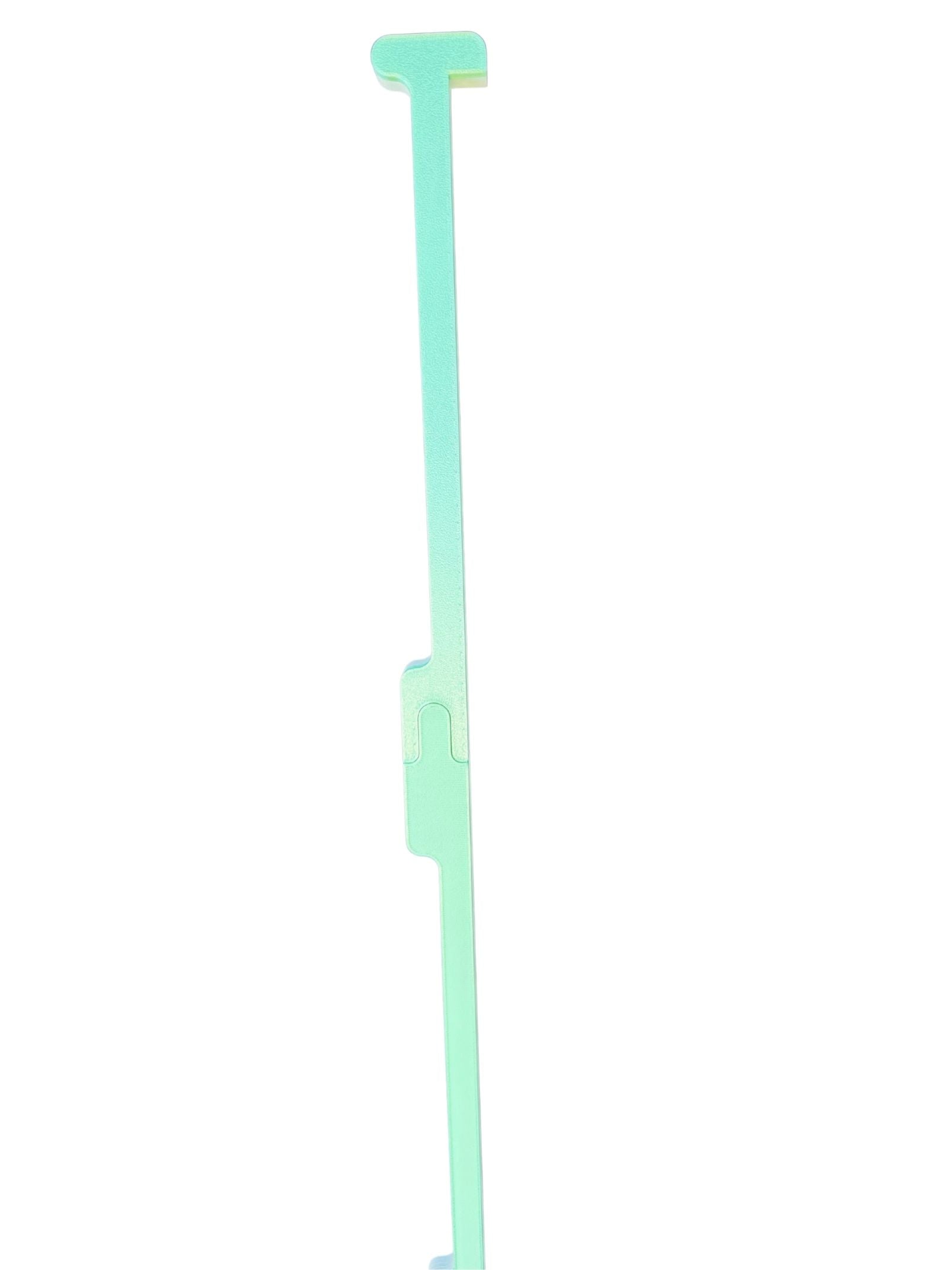 A travel mahjong pusher that is full-size at 20 inches long but splits in two for travel and has built in points for durability