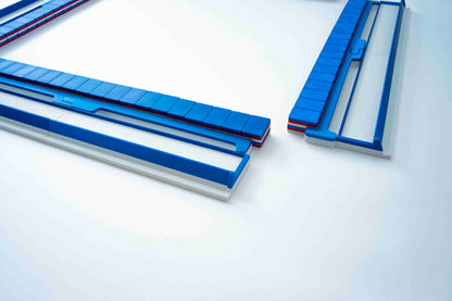 Blue and white rectangular mahjong components arranged on a clean white studio background.