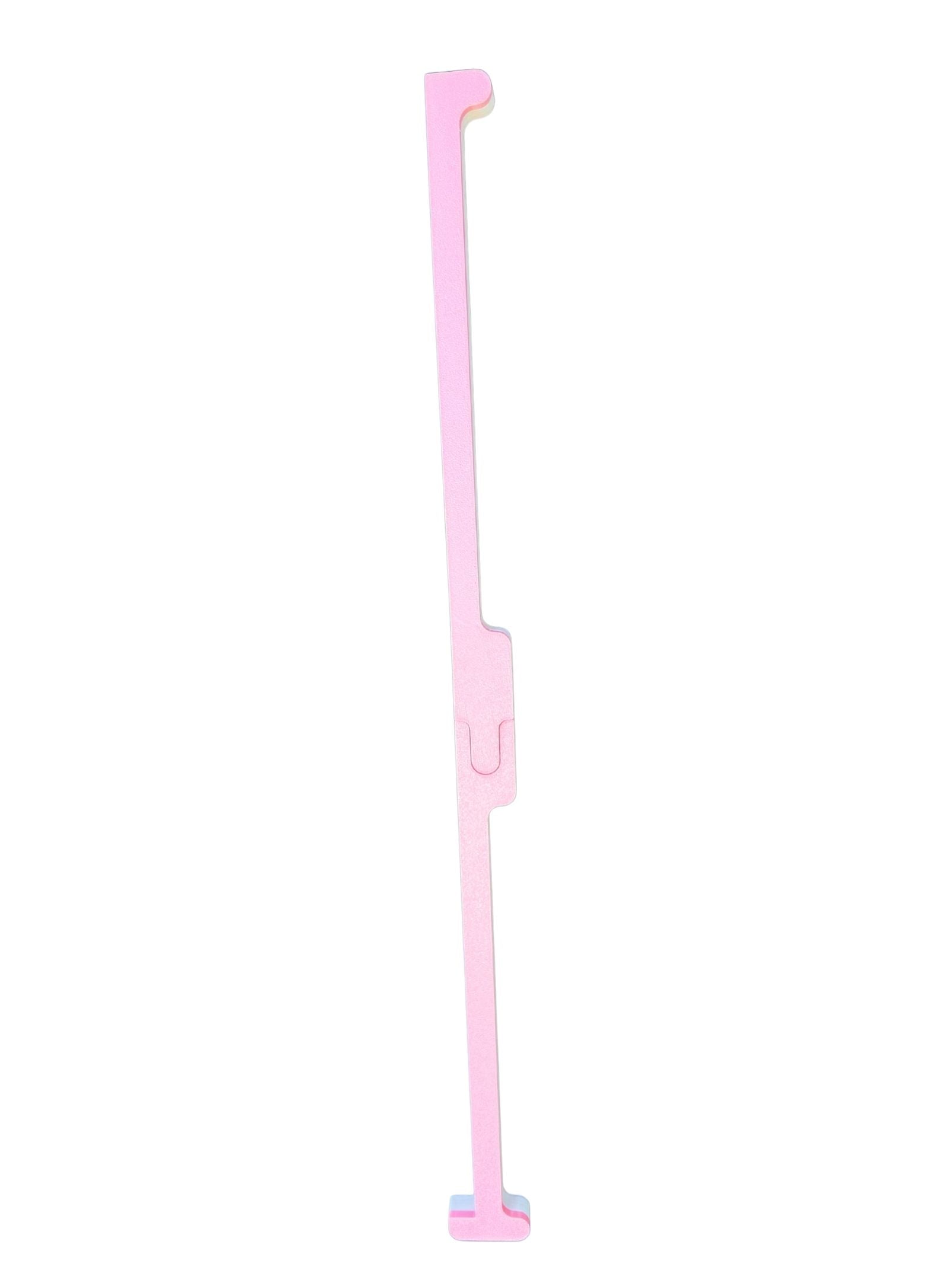A travel mahjong pusher that is full-size at 20 inches long but splits in two for travel and has built in points for durability