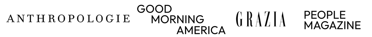 A black-and-white printed logo or masthead reading 'ANTHROPOLOGIE GOOD MORNING AMERICA GRAZIA PEOPLE MAGAZINE' across a white background.