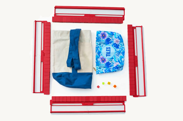 Travel Mahjong Tiles - Christmas, travel bundle with racks, pushers, and tote