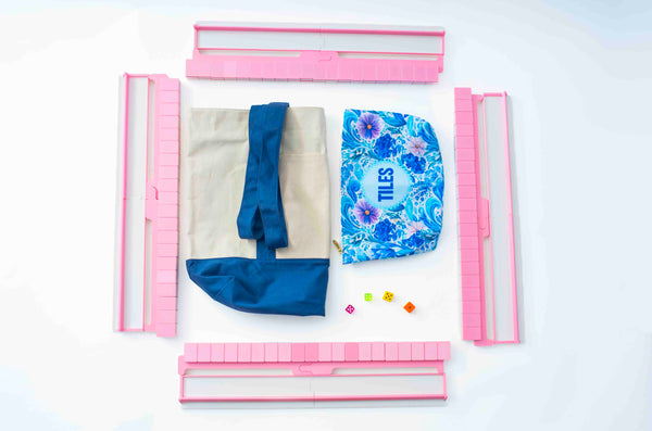 Travel Mahjong Tiles - Nautical, travel bundle with racks, pushers, and tote